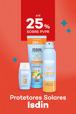Protetores Solares da marca Isdin com destaque promocional at&eacute; 25% sobre pre&ccedil;o de Venda ao P&uacute;blico Recomendado